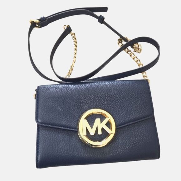 EUC Michael Kors Hudson Large Phone wallet Crossbody Navy Leather bag authentic